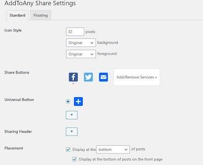 Addtoany Share Settings