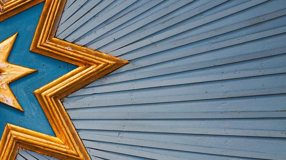 Big Blue Gold Star Represents Online Reviews