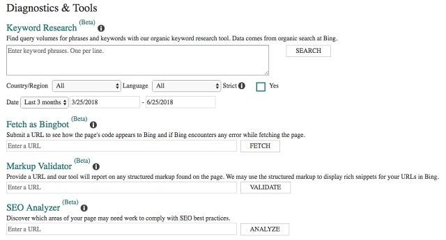 Bing Webmaster Tools Diagnostics