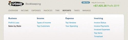 Bookkeeping Reports Godaddy Online Dashboard