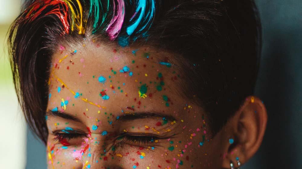 Colorful Specks in Hair Face Closeup