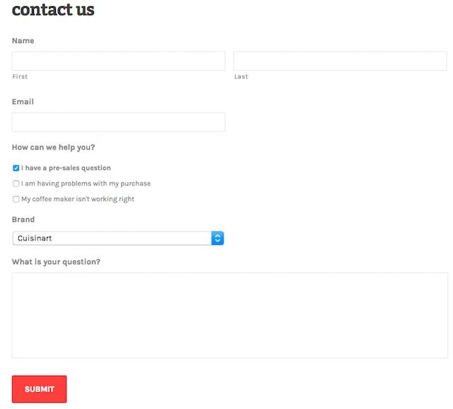 Contact Forms for Selling Online Cuisinart