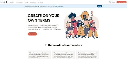 Crowdfunding Platforms Patreon Homepage