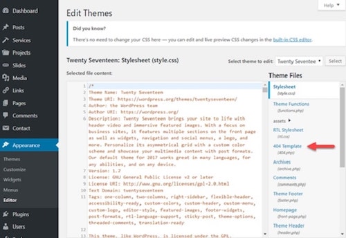 custom 404 Page WordPress Editing