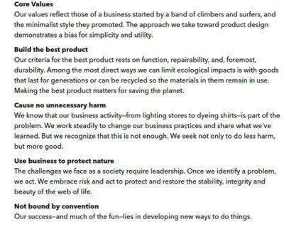 Defining Company Values Patagonia