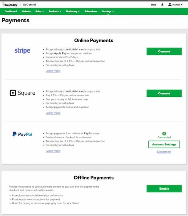 Ecommerce Website Builder GoCentral Payments