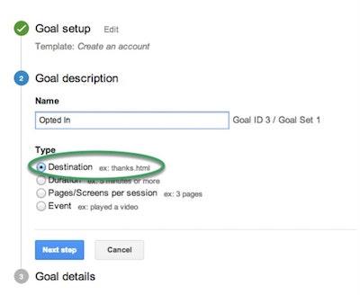 Email Analytics Create Goal