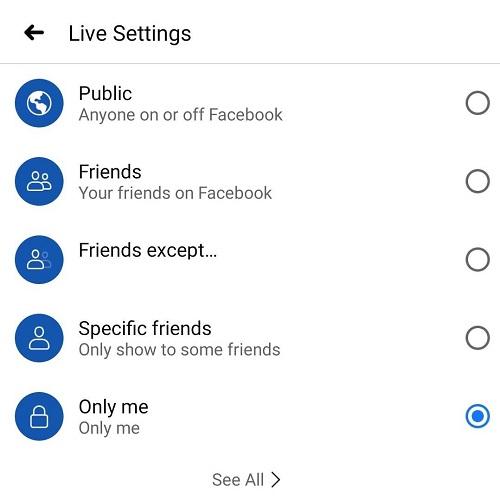 Facebook Live Audience Options