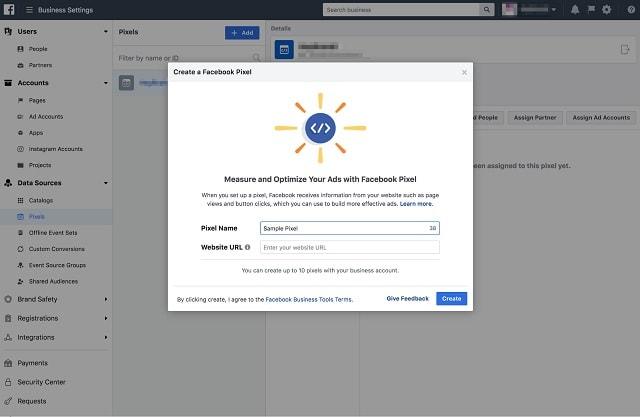 Facebook Retargeting Create Pixel