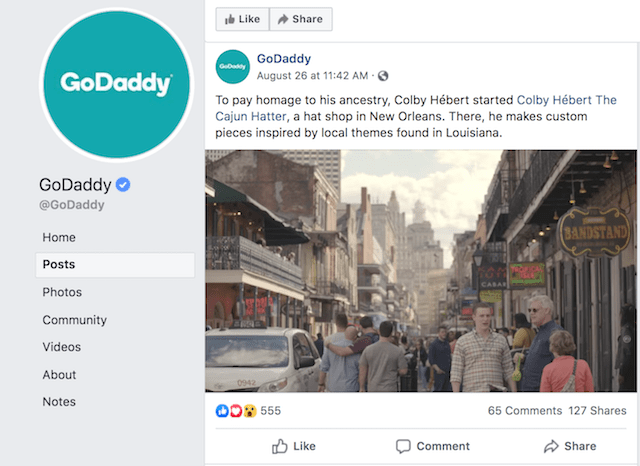 GoDaddy Facebook Post