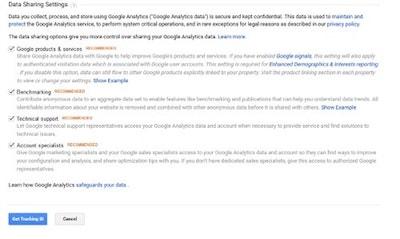 Google Analytics Data Sharing Settings