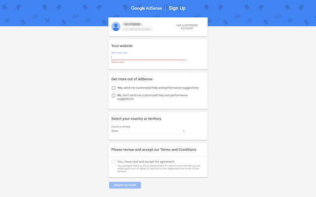 AdSense Signup Form
