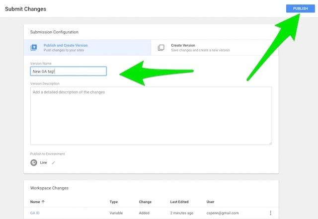 GTM Publish Tag