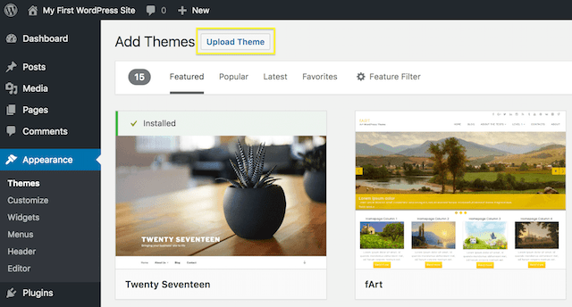 WordPress Theme Upload Option
