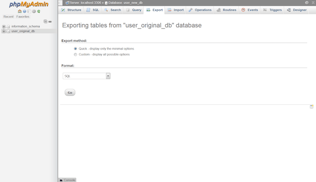phpMyAdmin Export MySQL Option