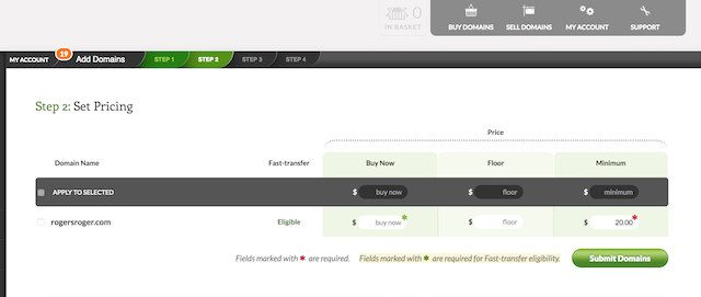 Screenshot Of Pricing Page On Afternic