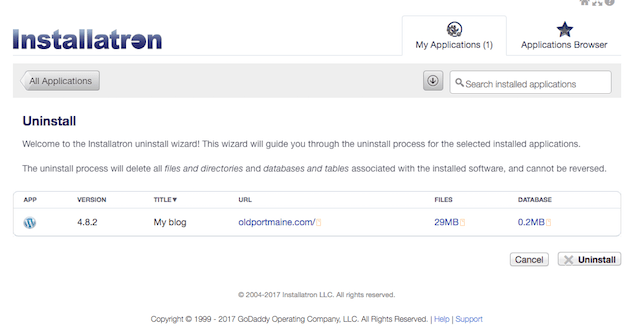Uninstall WordPress Button
