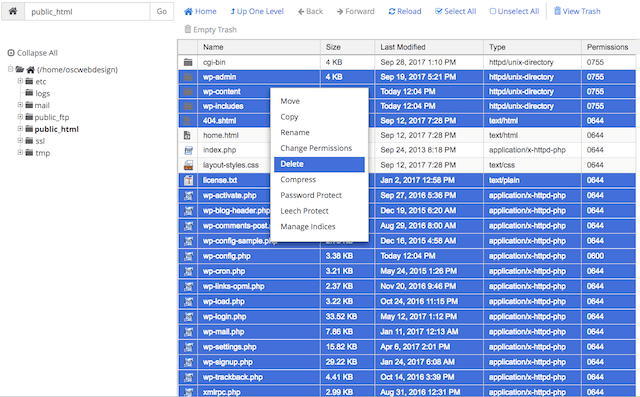 Uninstall WordPress Files