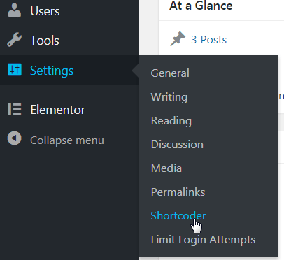 Shortcoder in WordPress Menu