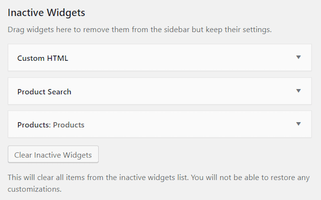 Inactive WordPress Widgets