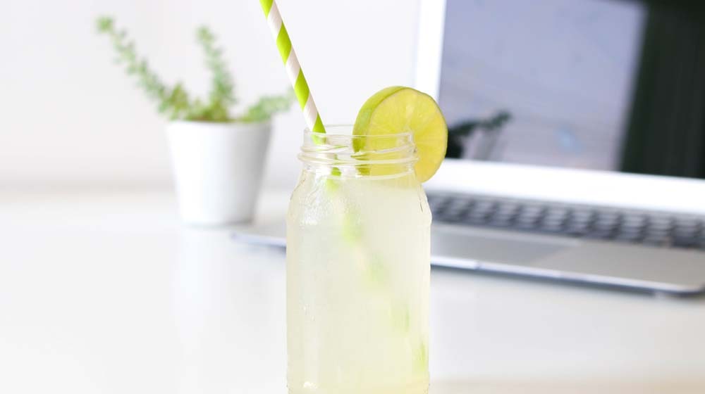 Lemonade Drink with Computer Illustrates Drunk Shoppers