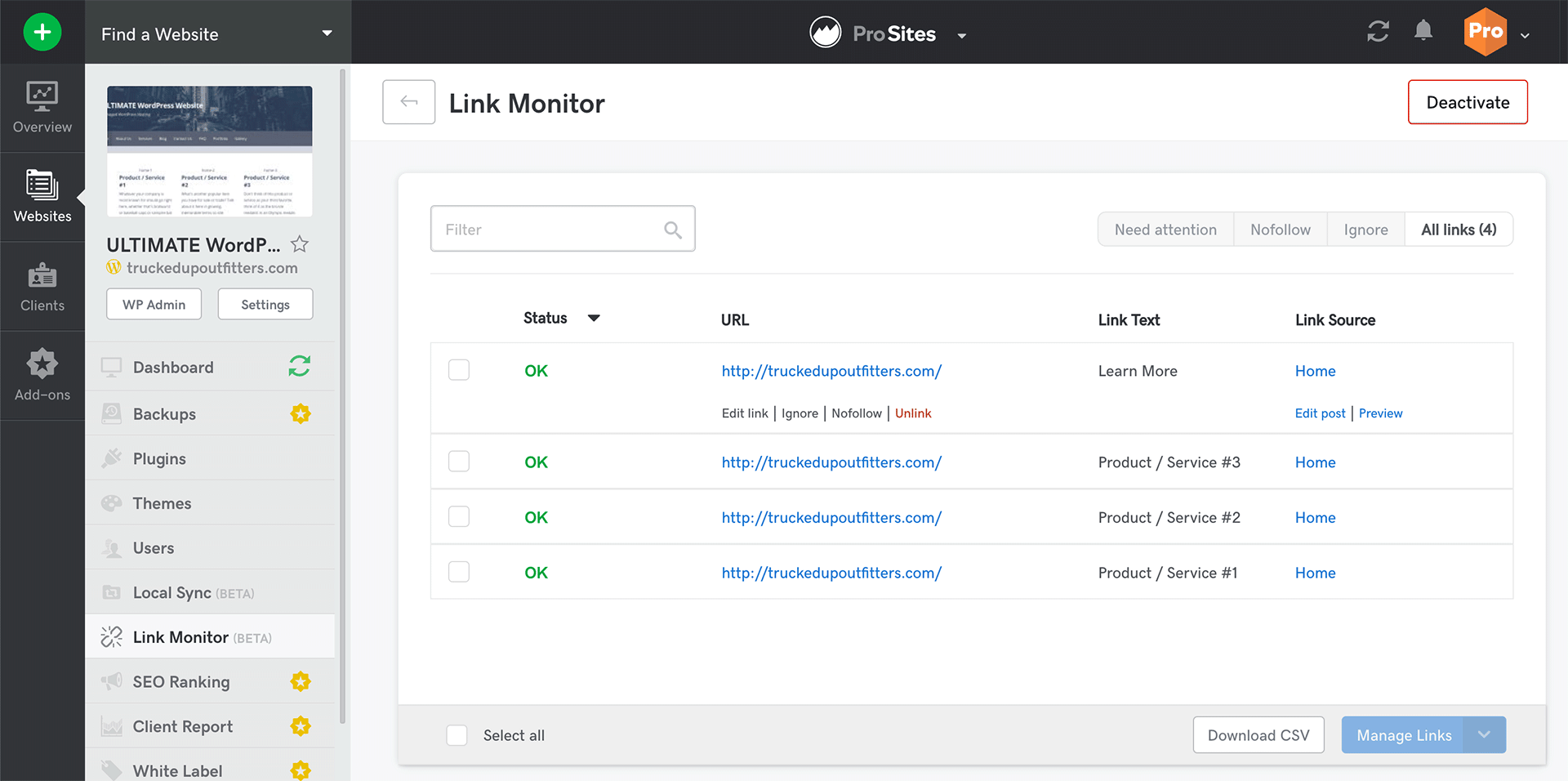 link monitor dashboard