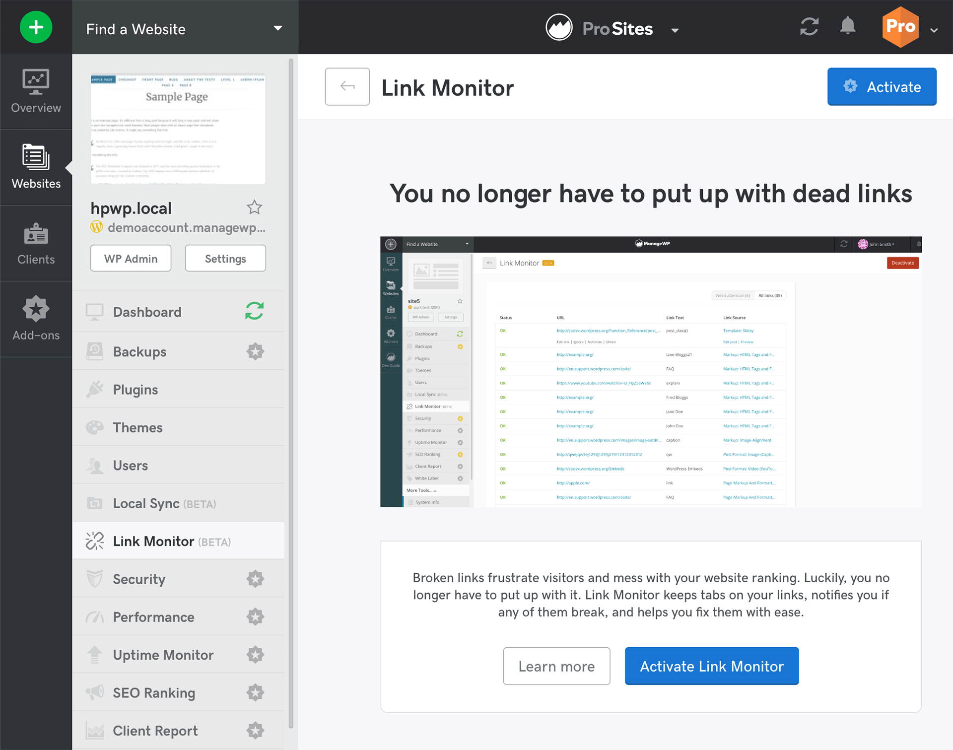 link monitor activation