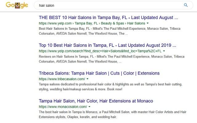 Local SEO Google Hair Salon Search Results