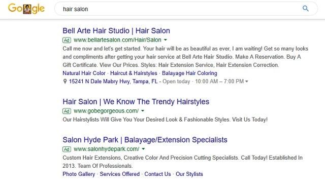 Local SEO Google Hair Salon Sponsored Results