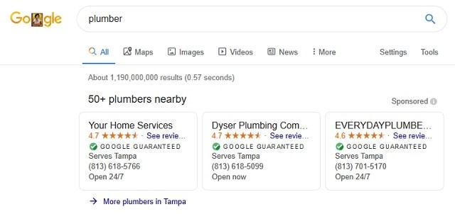 Local SEO Plumber Search Results