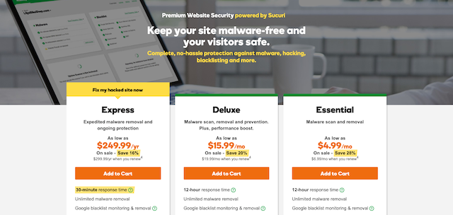 Sucuri screenshot for malware protection