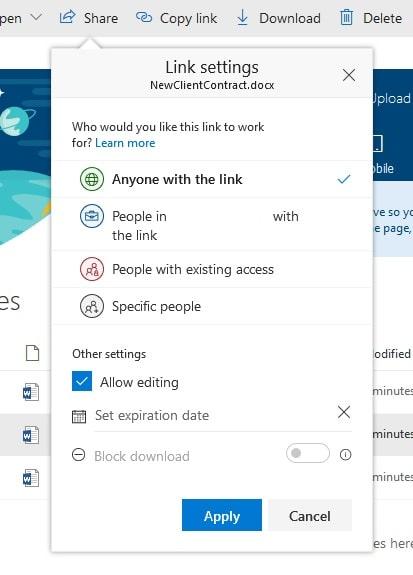 Microsoft Onedrive For Business Linkshare Settings