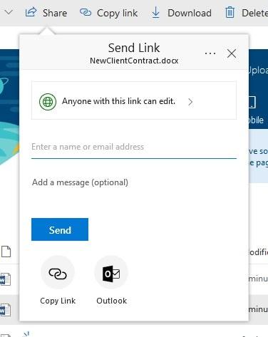 Microsoft Onedrive For Business Send Link