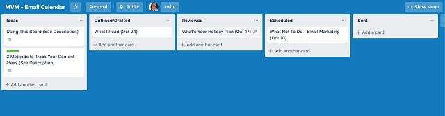 Newsletter Editorial Calendar Trello Board