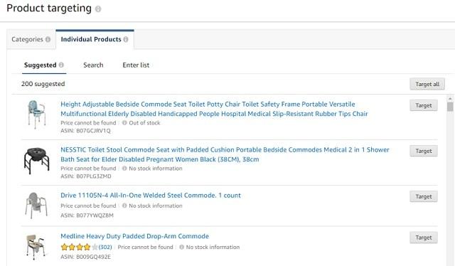 Product Targeting Individual Products Tab
