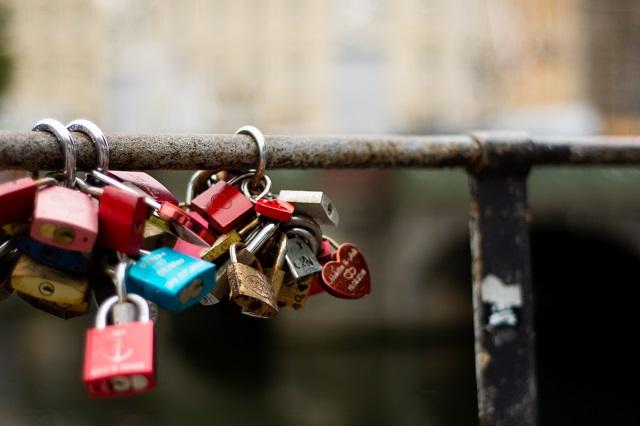 Series Of Locks On Metal Bar