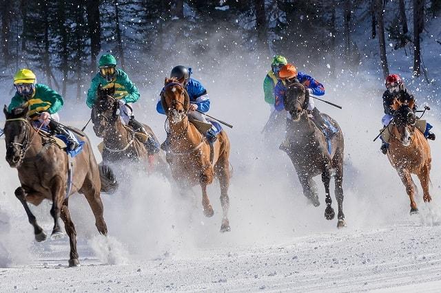 Horses Racing Competition Through Snow