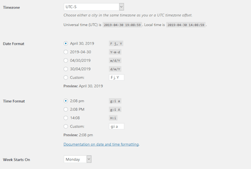 Setting Up WordPress Time Date