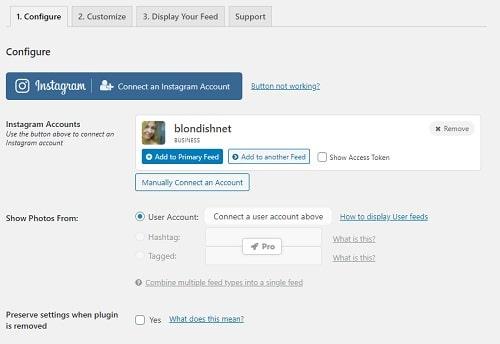 Smash Balloon Social Photo Feed Configure Plugin