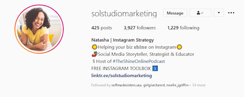 Sol Studio Marketing Instagram Bio Link Example