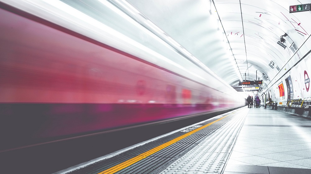 Speeding Subway Train in Station