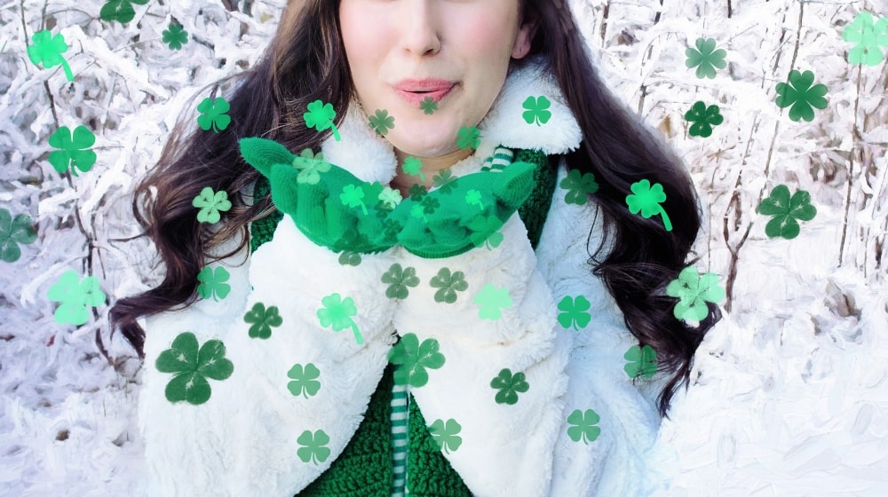 St. Patrick's Day Marketing Girl Blowing Shamrocks