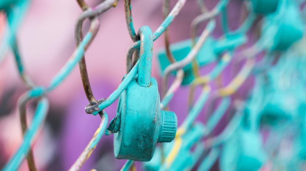 Teal Lock on Fence