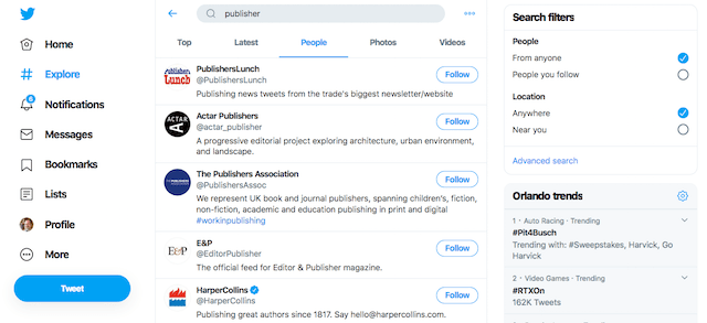 Twitter Publisher Search Results