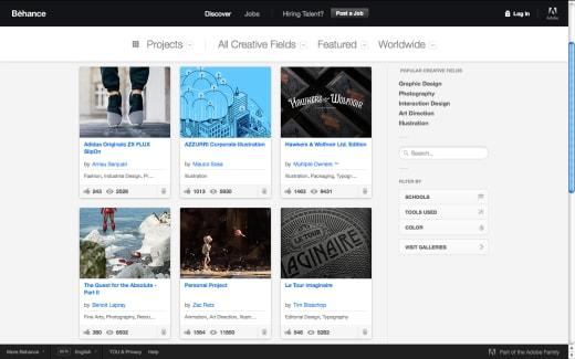 An example card layout from Behance's site in 2015.
