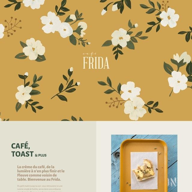 Cafe Frida's floral design shows the 2015 design trend towards bold page headings.