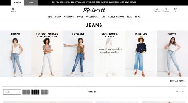 Fashion retailer Madewell displays a short caption when a user hovers over a product image.