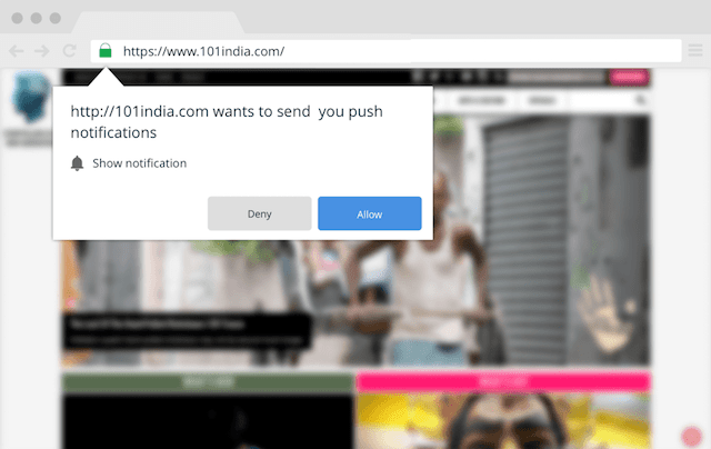 Web Push Notifications Dialog Box