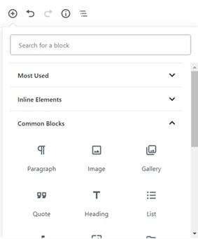 WordPress-5-Gutenberg Selection Of Blocks